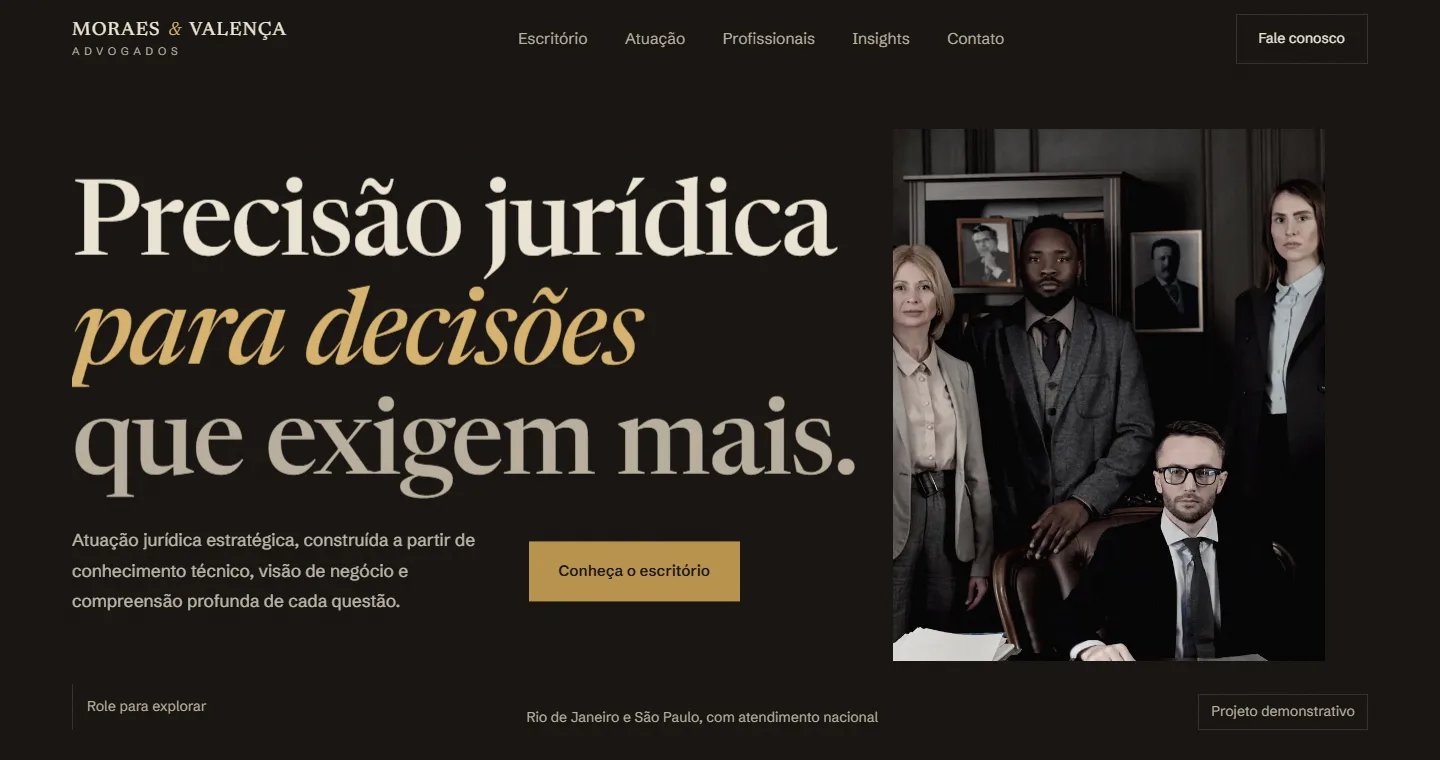Página inicial do projeto demonstrativo Moraes & Valença